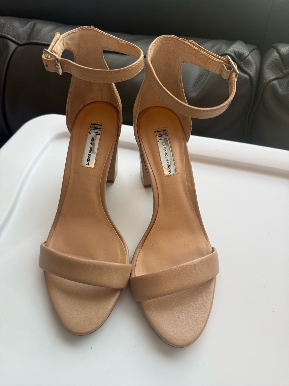 INC International Concepts Nude Ankle-Strap Block Heel Sandals